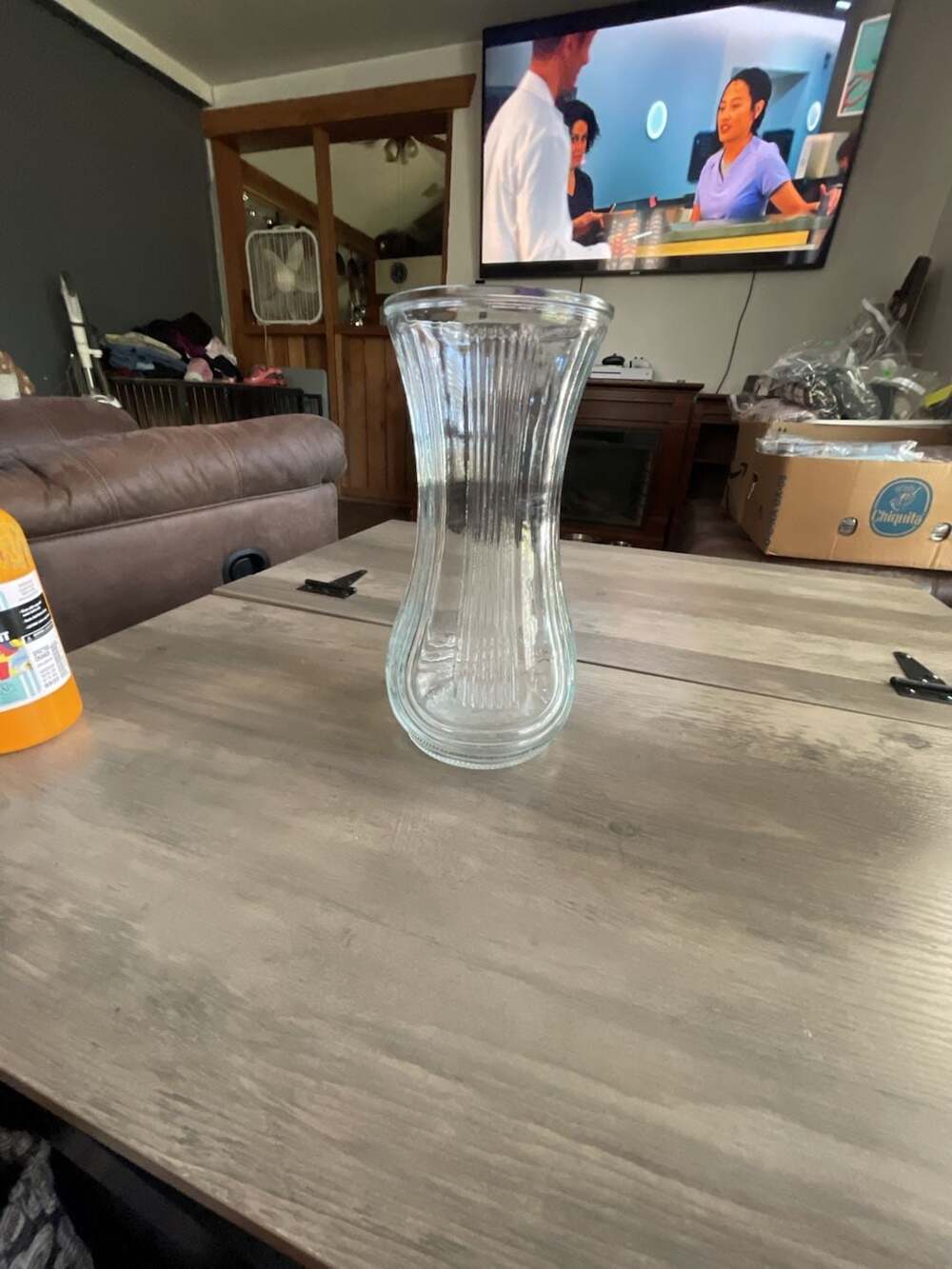 Hoosier Clear Glass Vase Ribbed Hourglass Shape Model 4087-B
